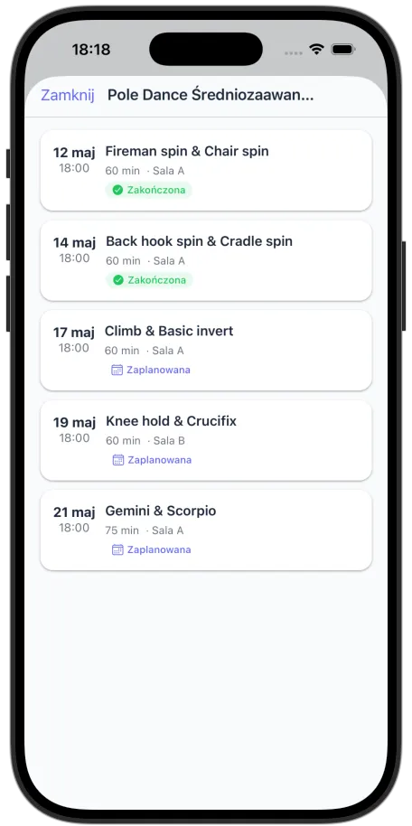 Widok lekcji ucznia na telefonie